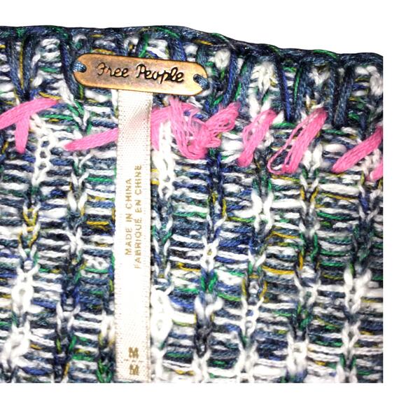 Free People Sweater Women's M Butterfly Sleeves Boho Green White Pink Embroidery - Picture 3 of 6